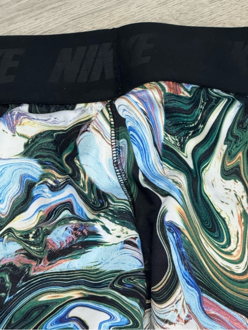 Nike Womens Marble Watercolor Print Athletic Leggings Black Waistband AH6499-010 - Picture 11 of 12